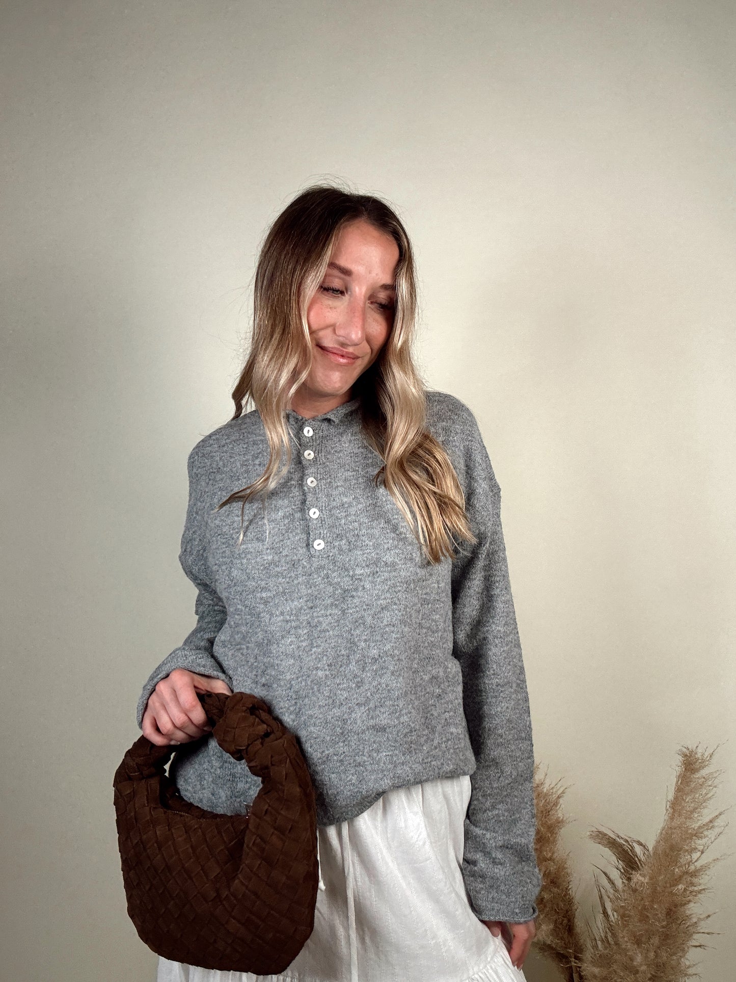 Nola Henley Pullover - Heather Grey