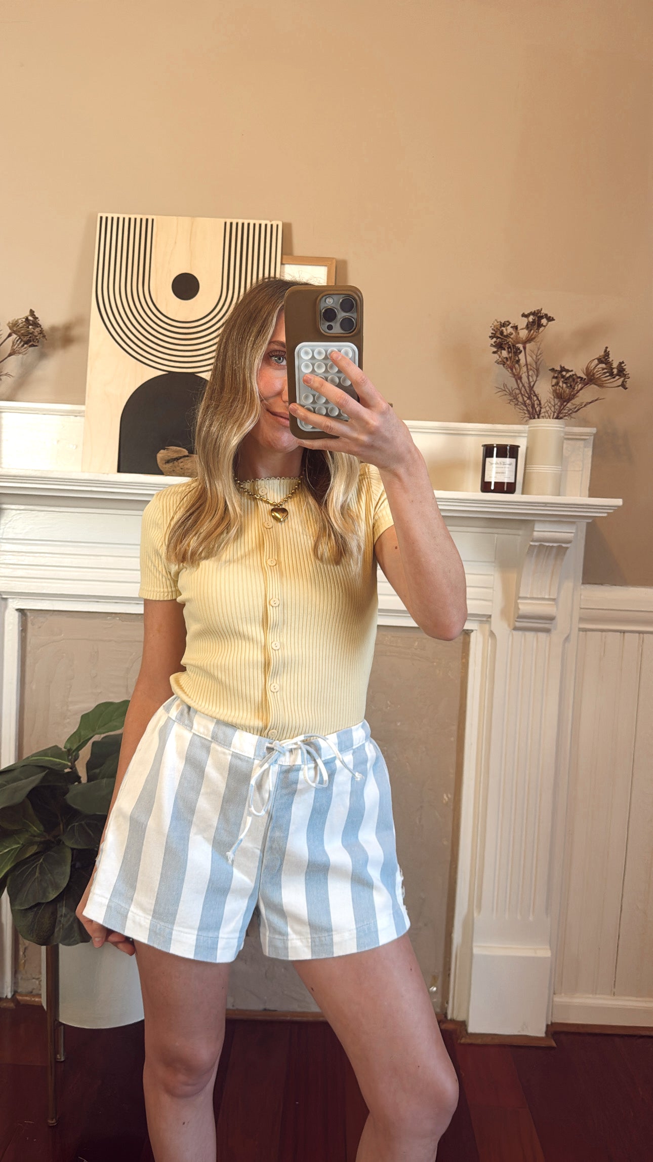 Sky Striped Denim Shorts