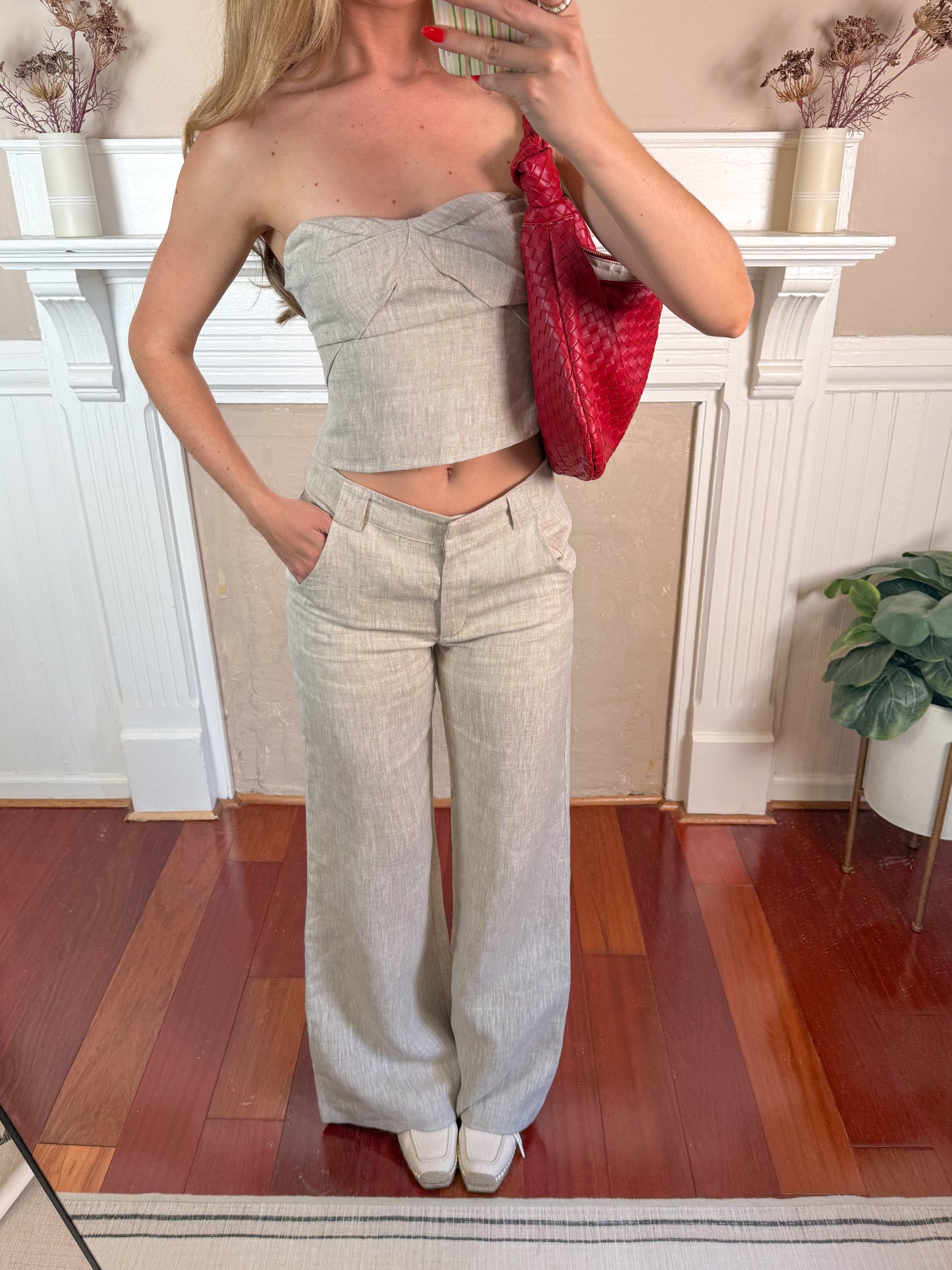 Reba Strapless Linen Top and Pants Set