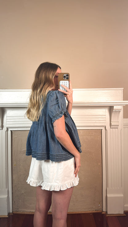 Denim Pleated Blouse