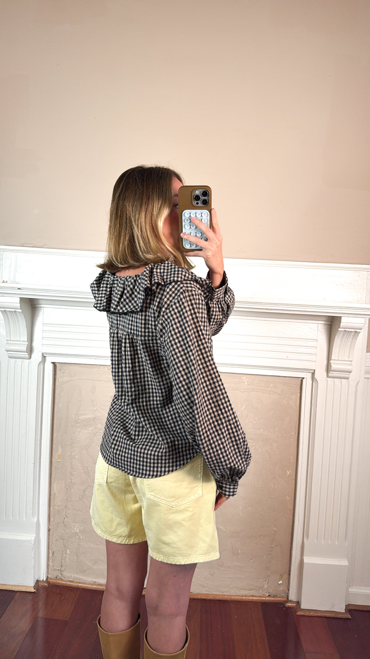 Mini Gingham Ruffled Collar Blouse