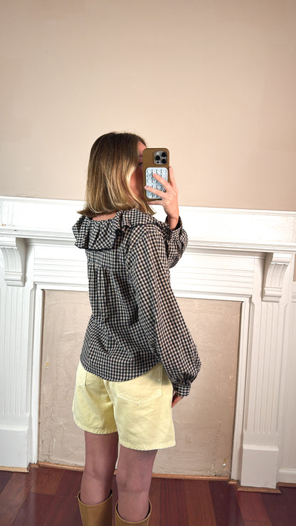 Mini Gingham Ruffled Collar Blouse