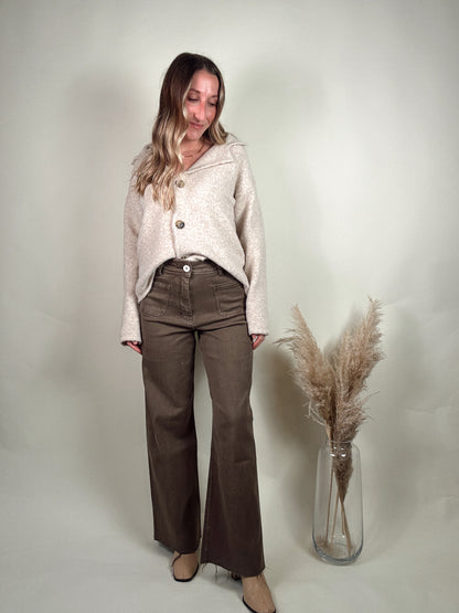 Brown Wide Leg Denim Pants