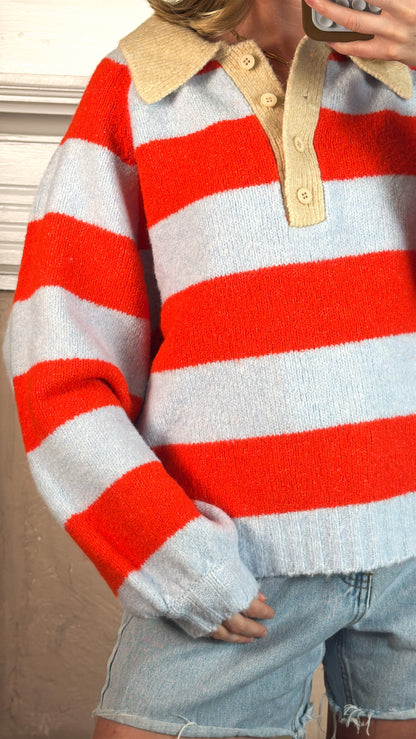 Royce Striped Polo Color Block Henley Sweater
