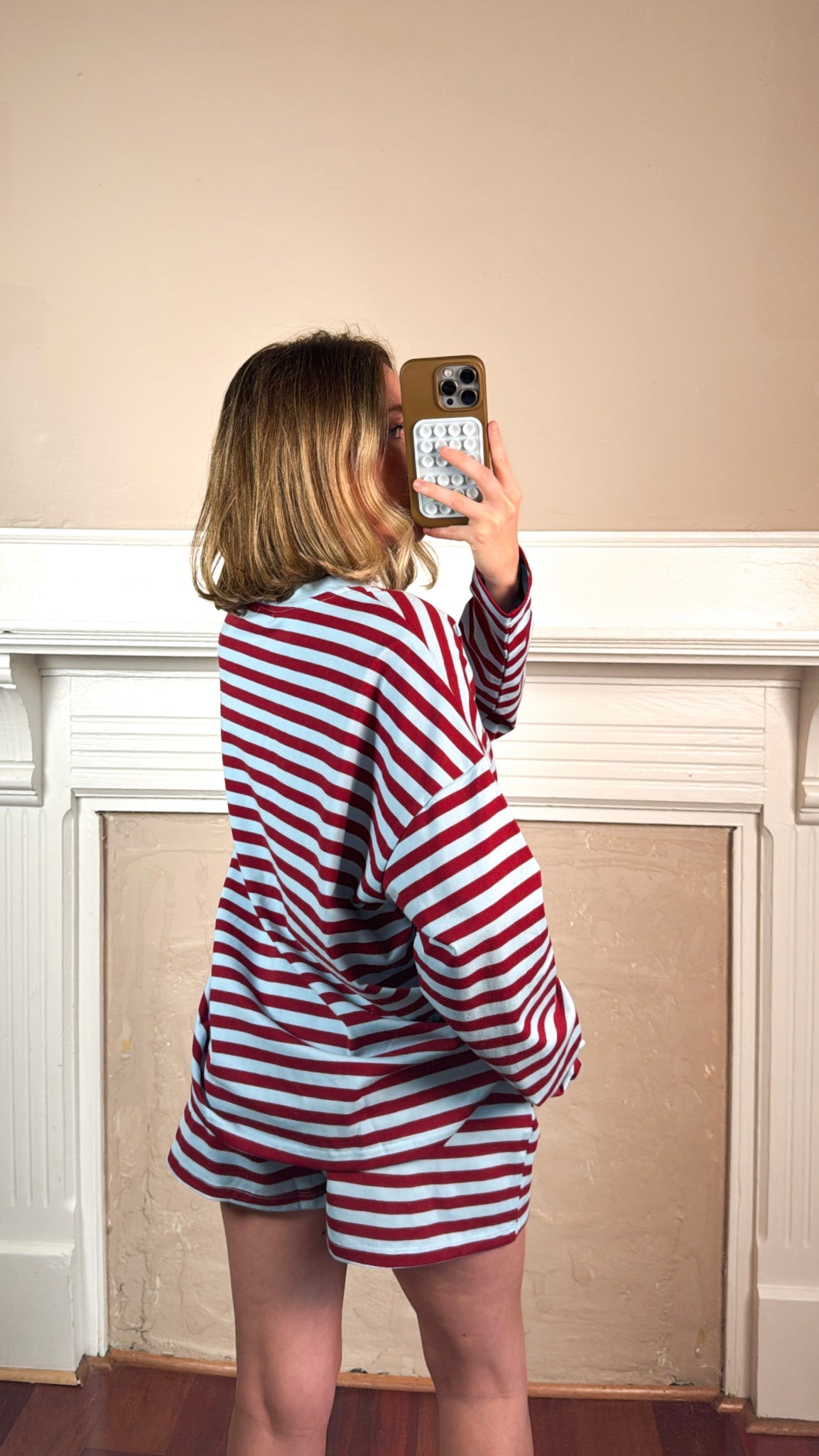 Burgundy Striped Top and Shorts Set