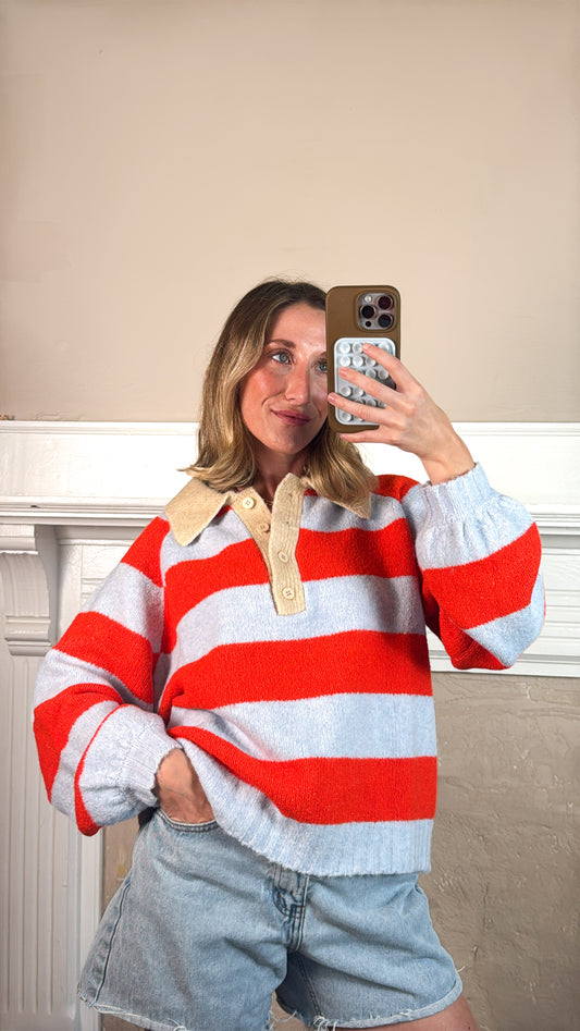 Royce Striped Polo Color Block Henley Sweater