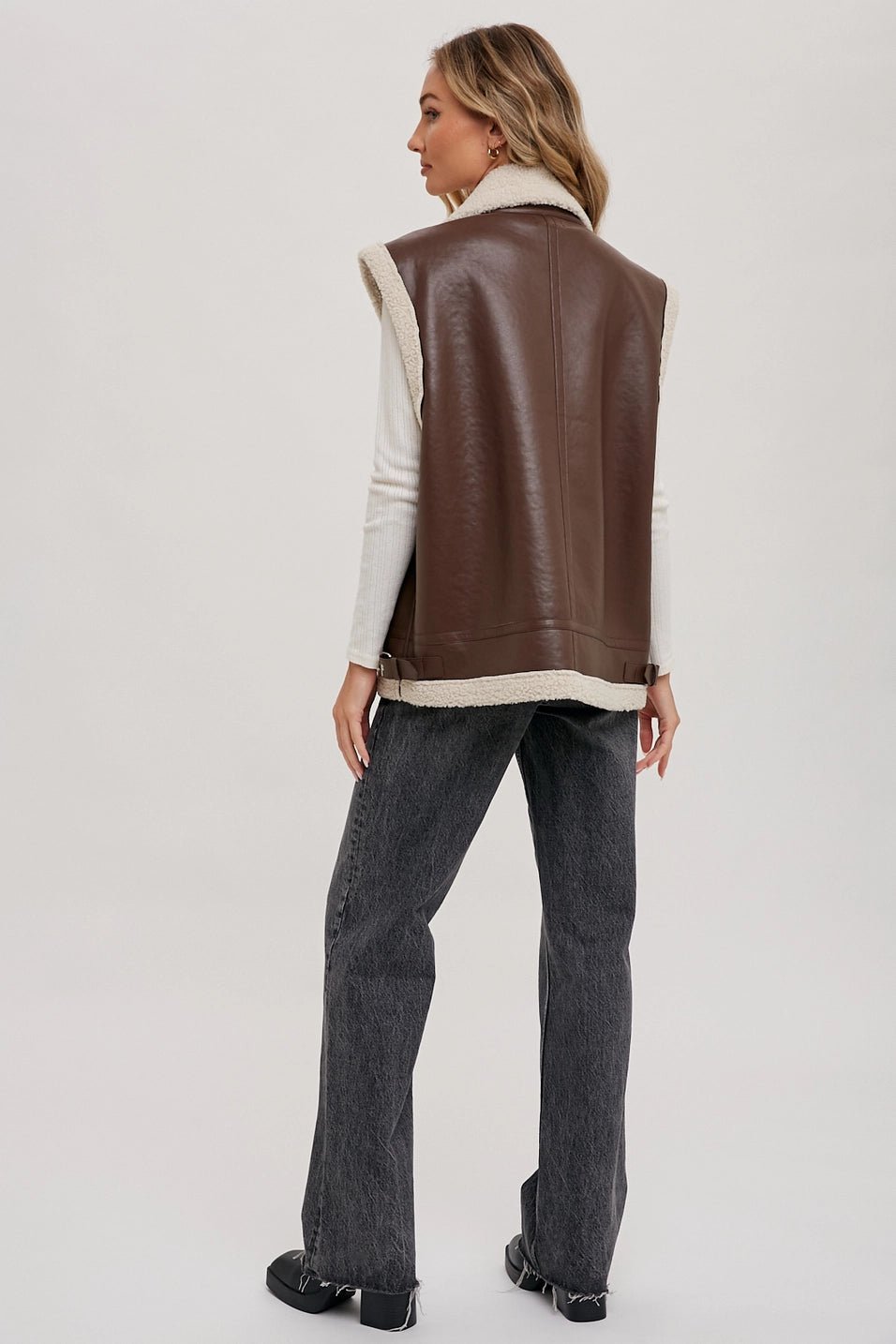 Vegan Leather Vest With Buckle Details
