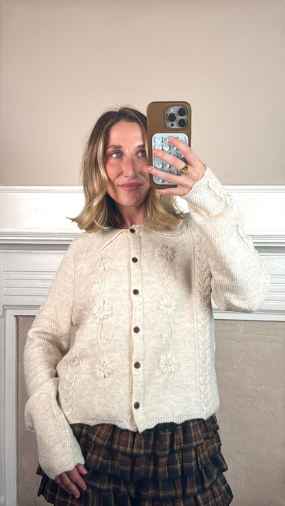 Floral Cable Knit Cardigan