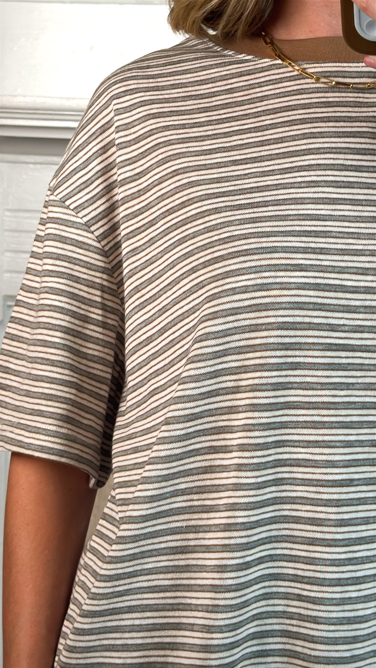 Pia Striped Oversized Tee - Ivory/Grey/Brown