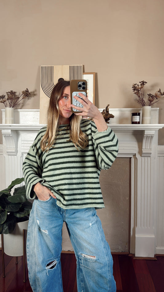 Madisyn Striped Knit Sweater - Aquamarine - PREORDER MARCH 15