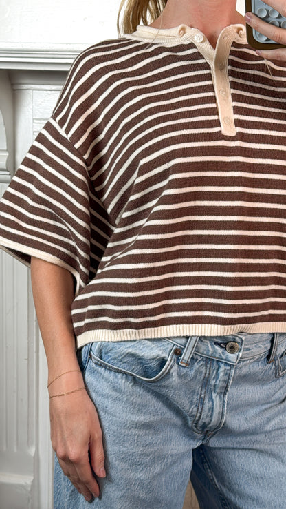 Striped Short Sleeve Henley Top