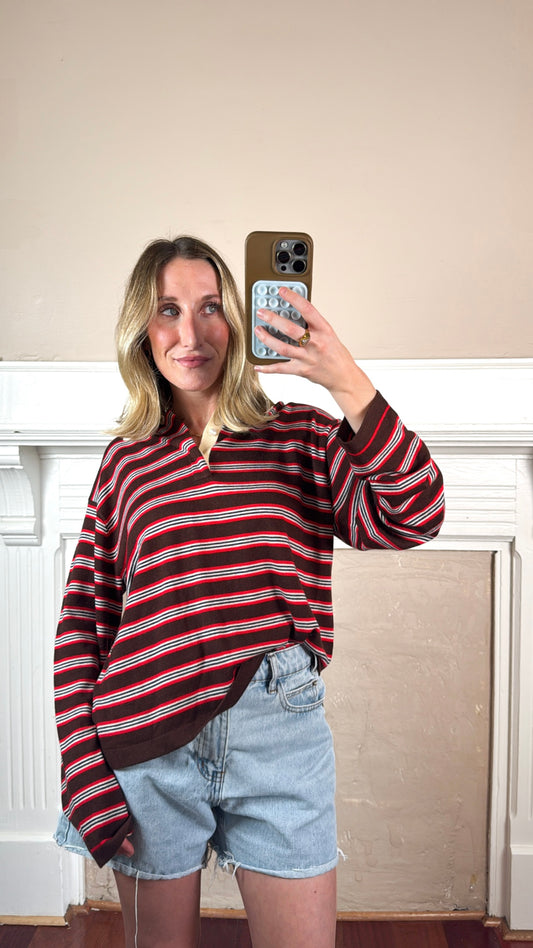 Lena Stripe Collared Knit Top