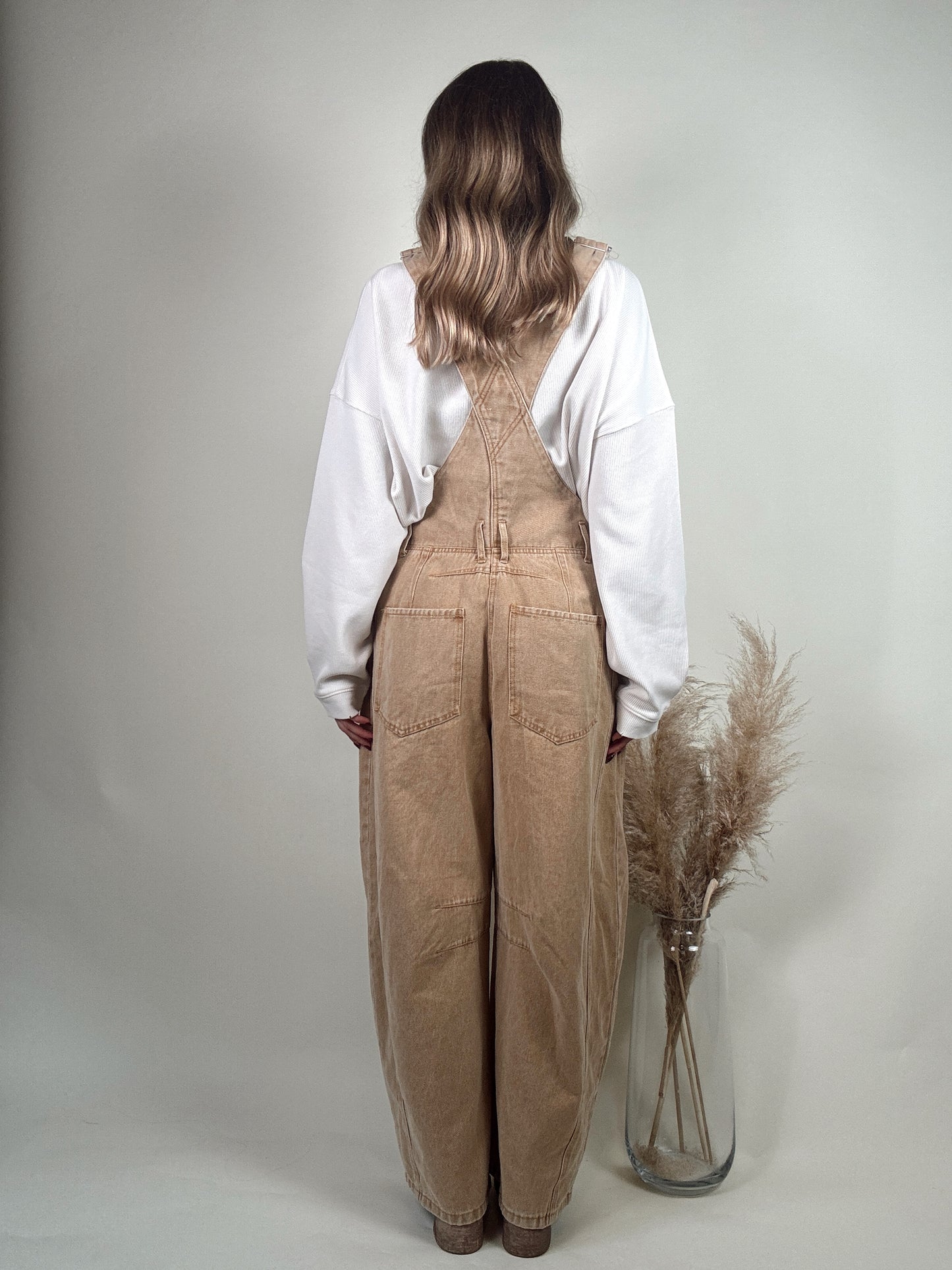 Taupe Barrel Overalls Jumpsuit