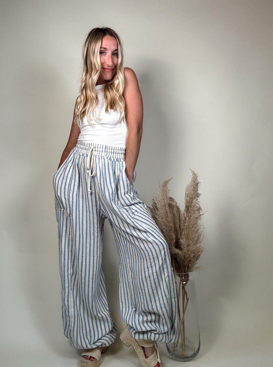 Relaxed Stripe Pure Cotton Trousers