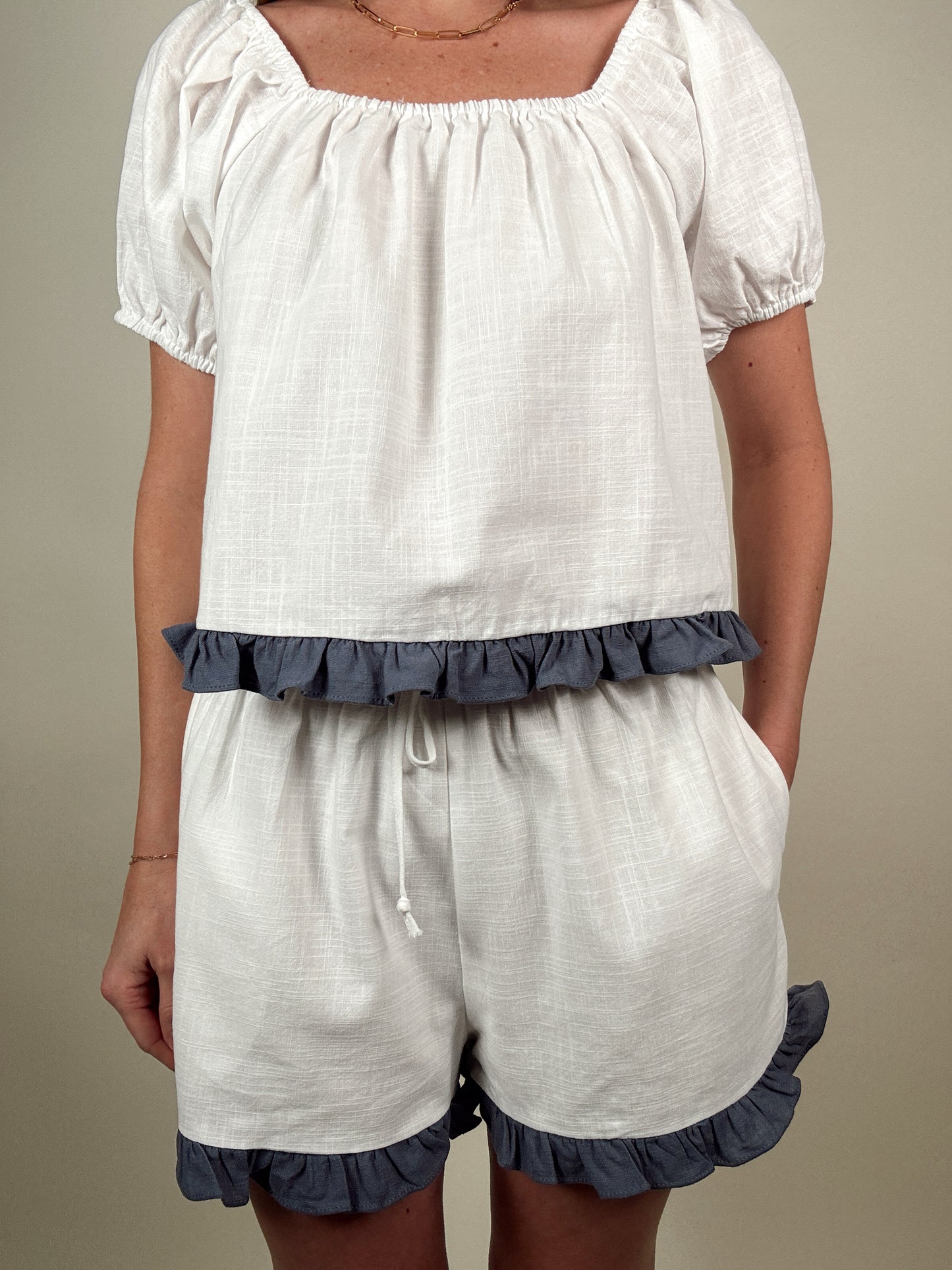 Ruffled Hem Top and Shorts Set
