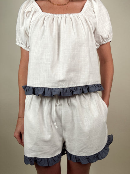 Ruffled Hem Top and Shorts Set