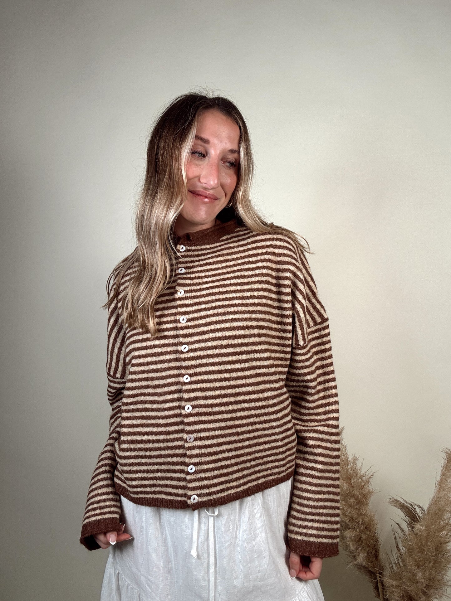Nola Cardigan - Mini Striped Brown
