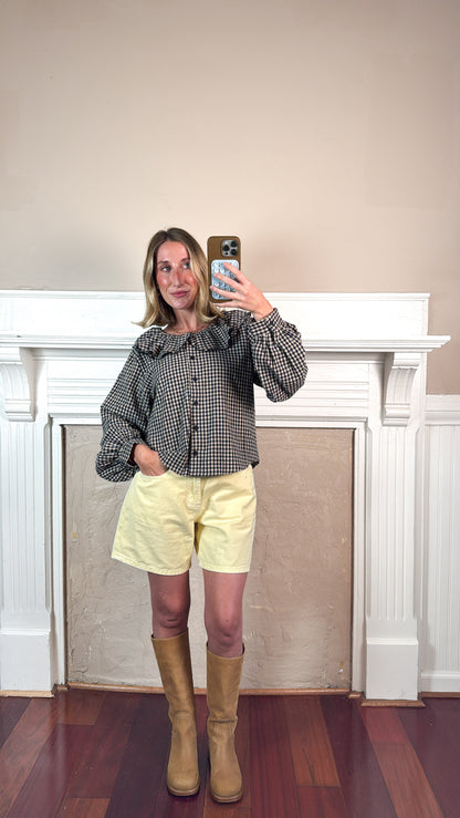 Mini Gingham Ruffled Collar Blouse