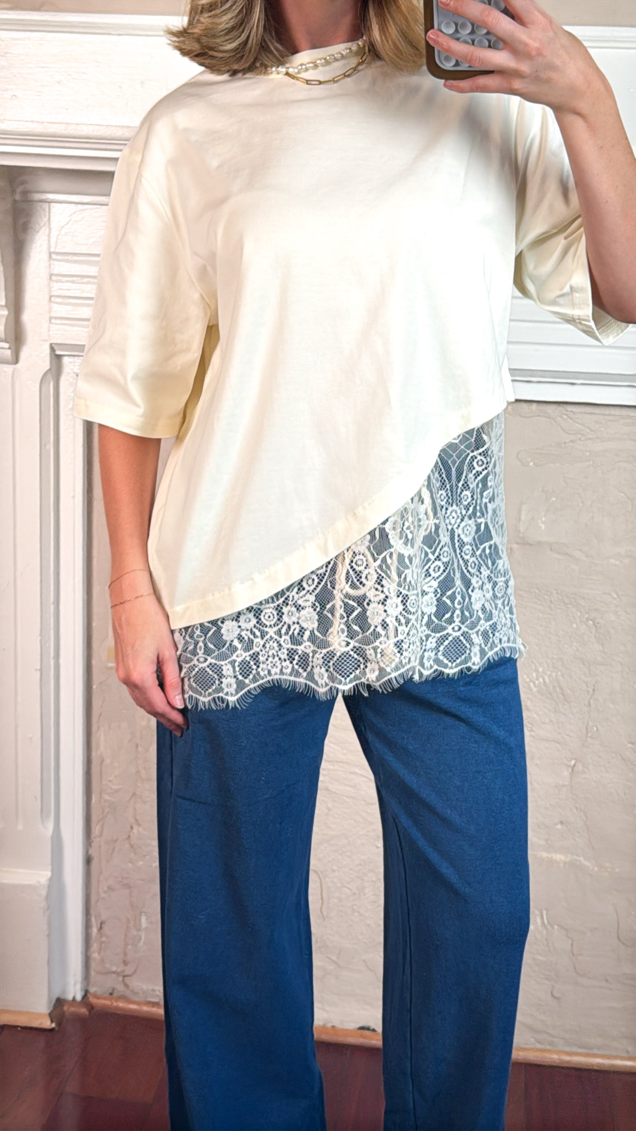 Camila Layered Hem Tee Top - Cream