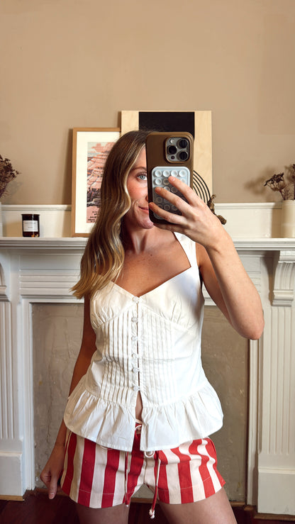 Poplin Sweetheart Neck Peplum Top