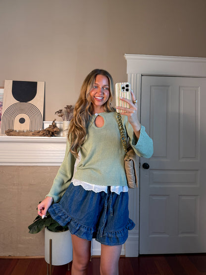 The Tala Sweater | Keyhole Knit Sweater Sage Green