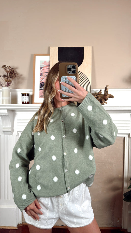 Sage Polka Dot Cardigan