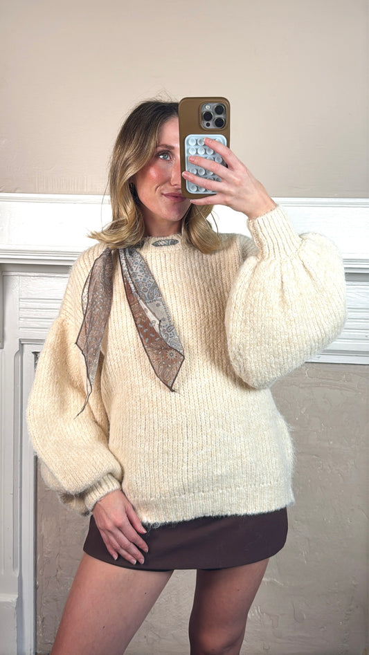 Satin Scarf Sweater - Cream