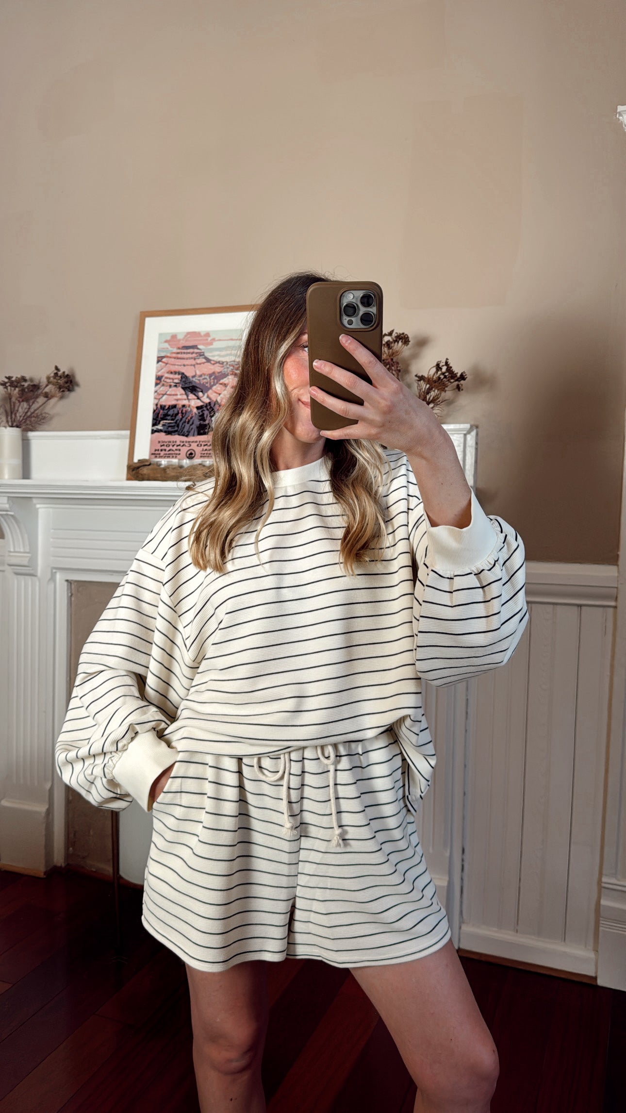 Andrea Striped Top and Shorts Lounge Set