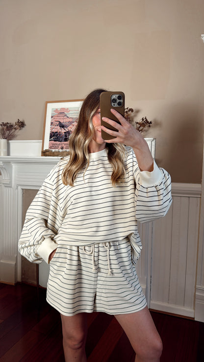 Andrea Striped Top and Shorts Lounge Set