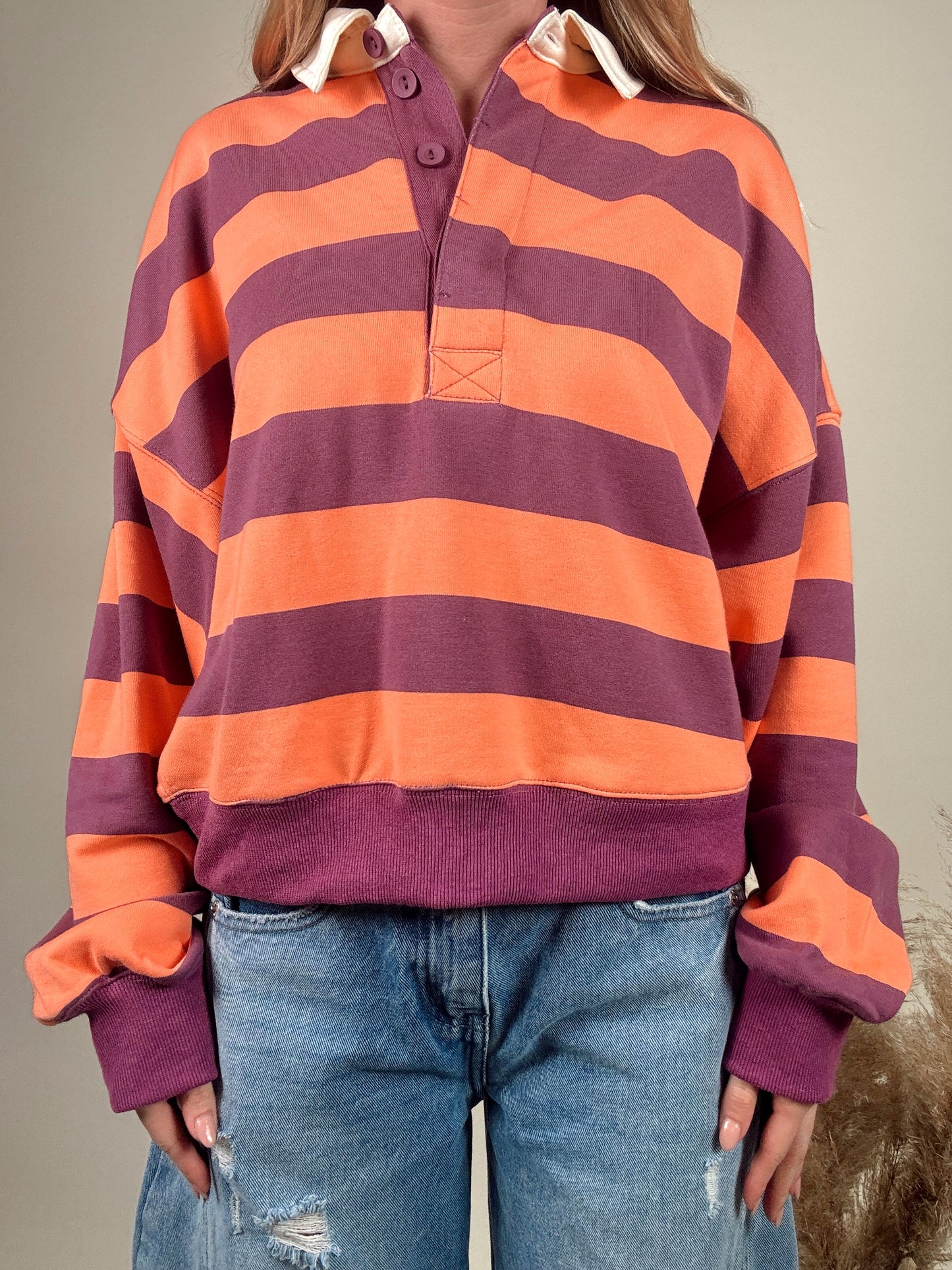 Amerie Striped Collared Pullover - Coral/Purple
