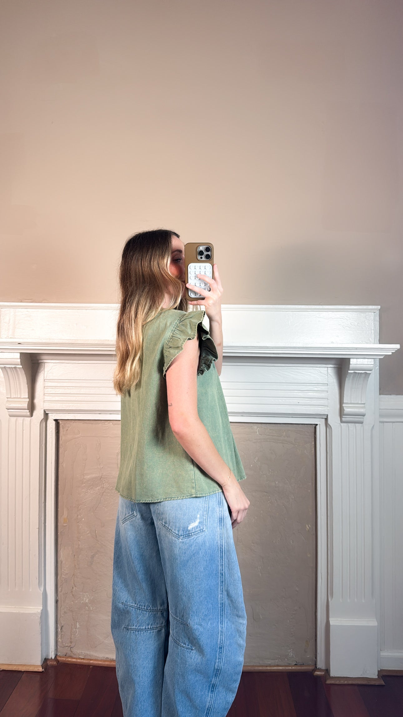 Mineral Washed Pleated Blouse