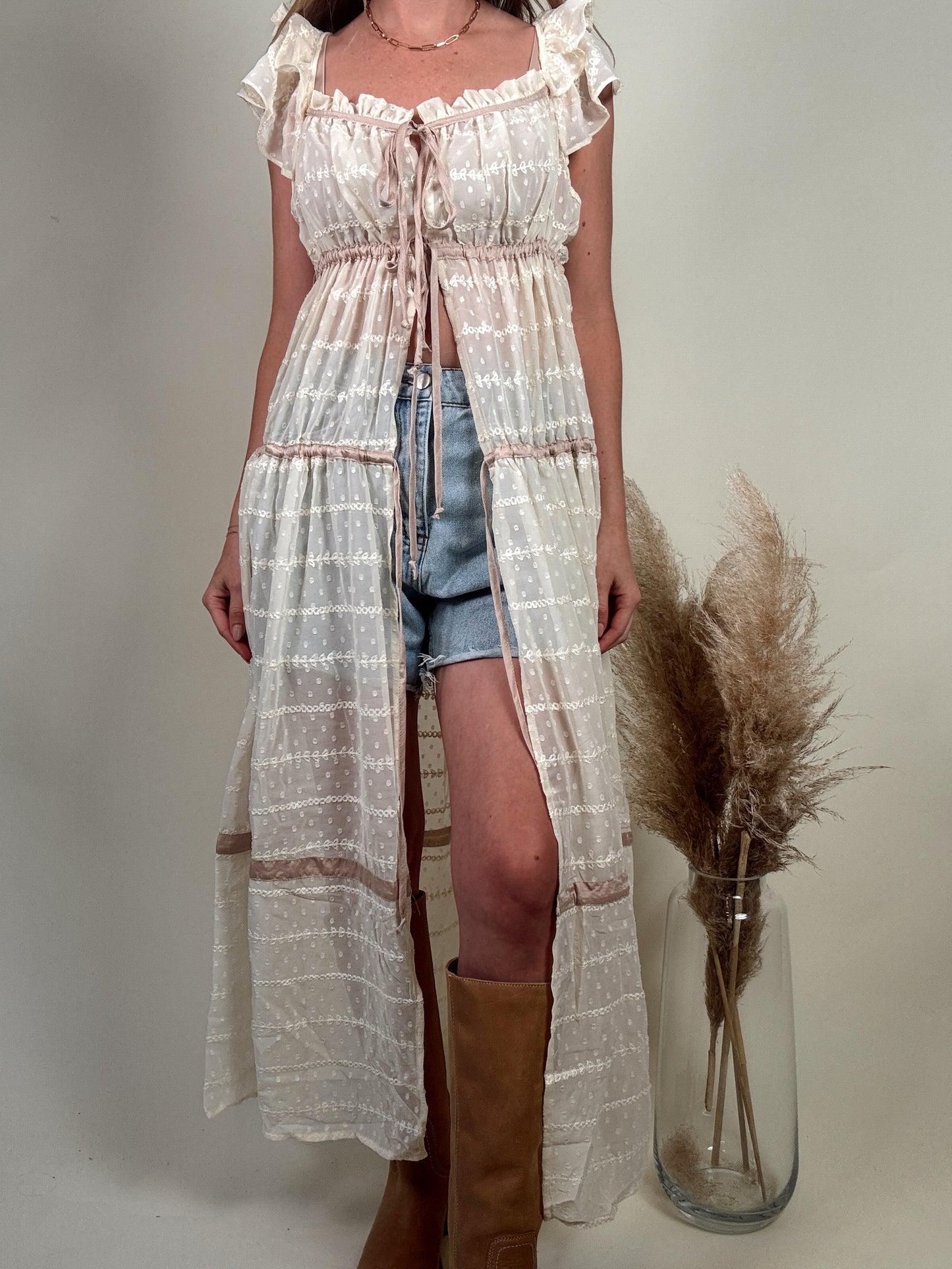 Aristelle Sheer Front Tie Maxi Blouse