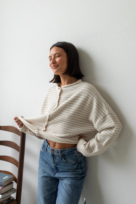 Nola Cardigan - Cream Stripes