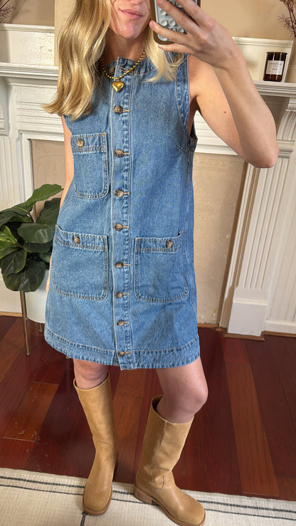 Sleeveless Button Front Denim Dress