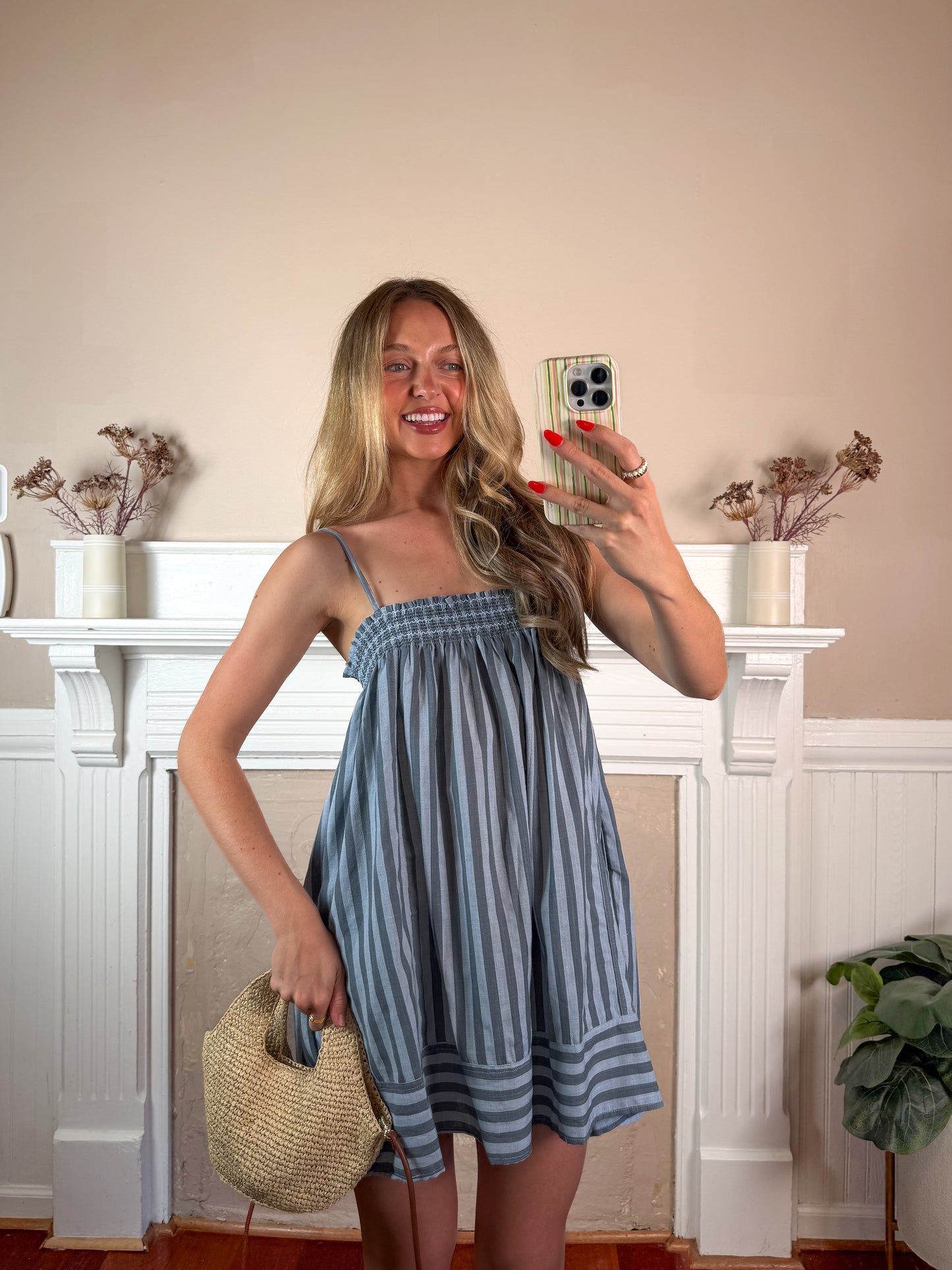 Smocked Stripe Cami Dress