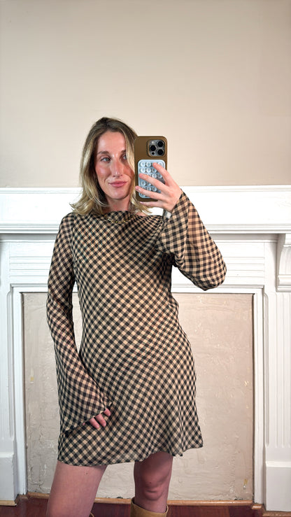 Gingham Long Sleeve Mini Dress