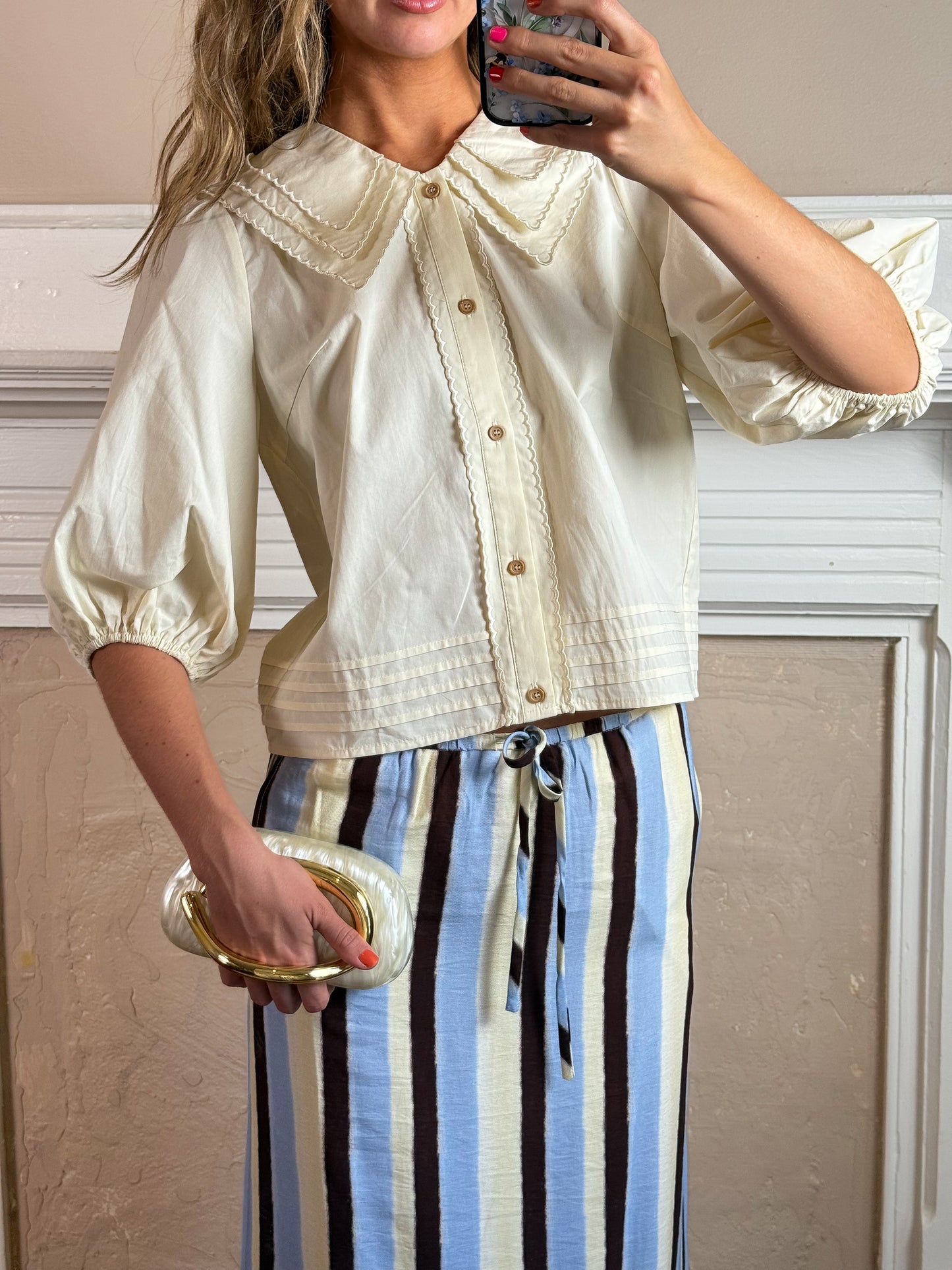 Triple-Layer Collar Puff Sleeve Top