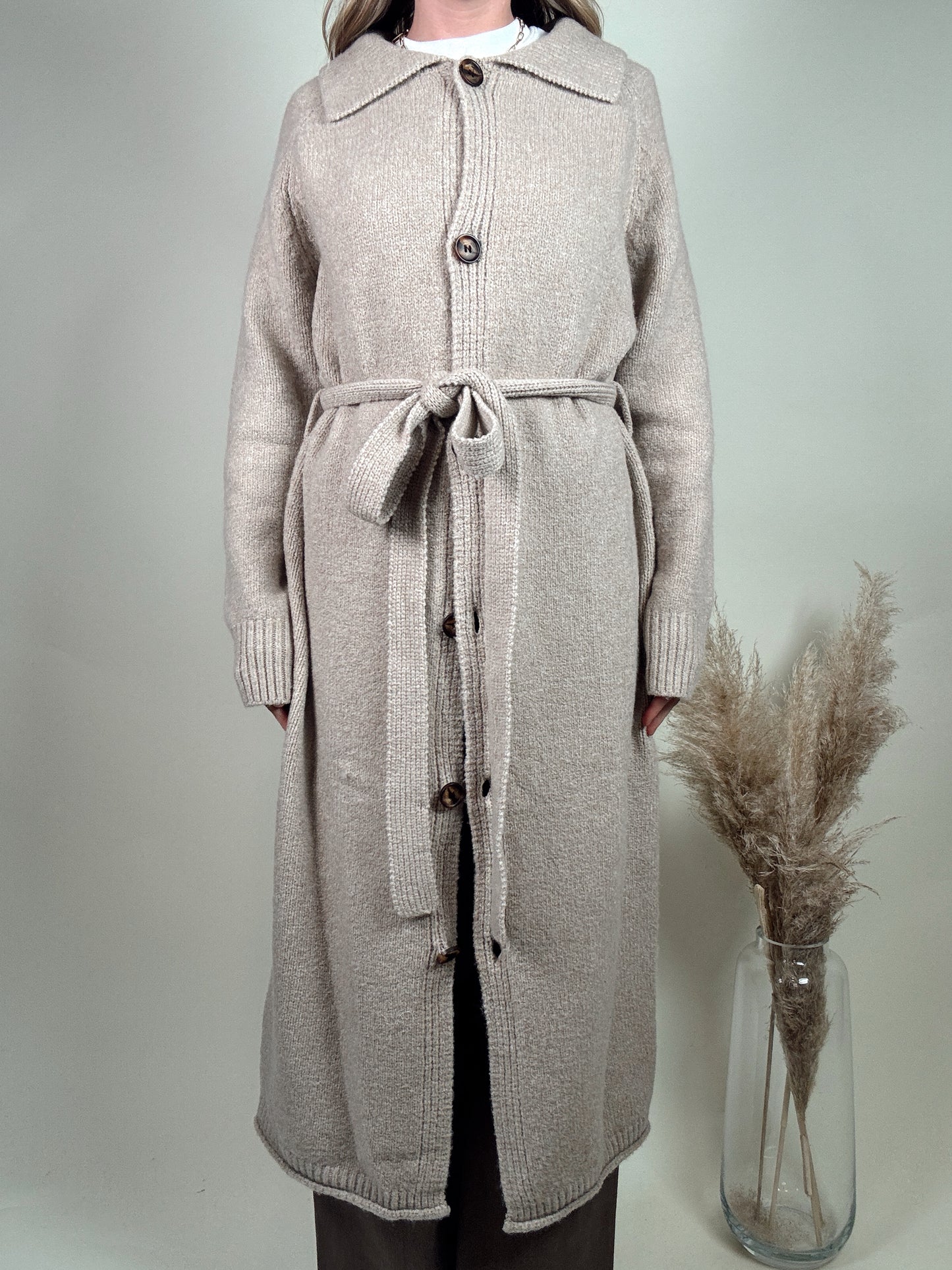 Knit Belted Long Cardigan