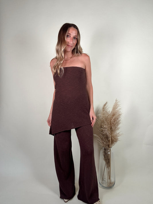 Mocha Latte Knit Top and Pants Set