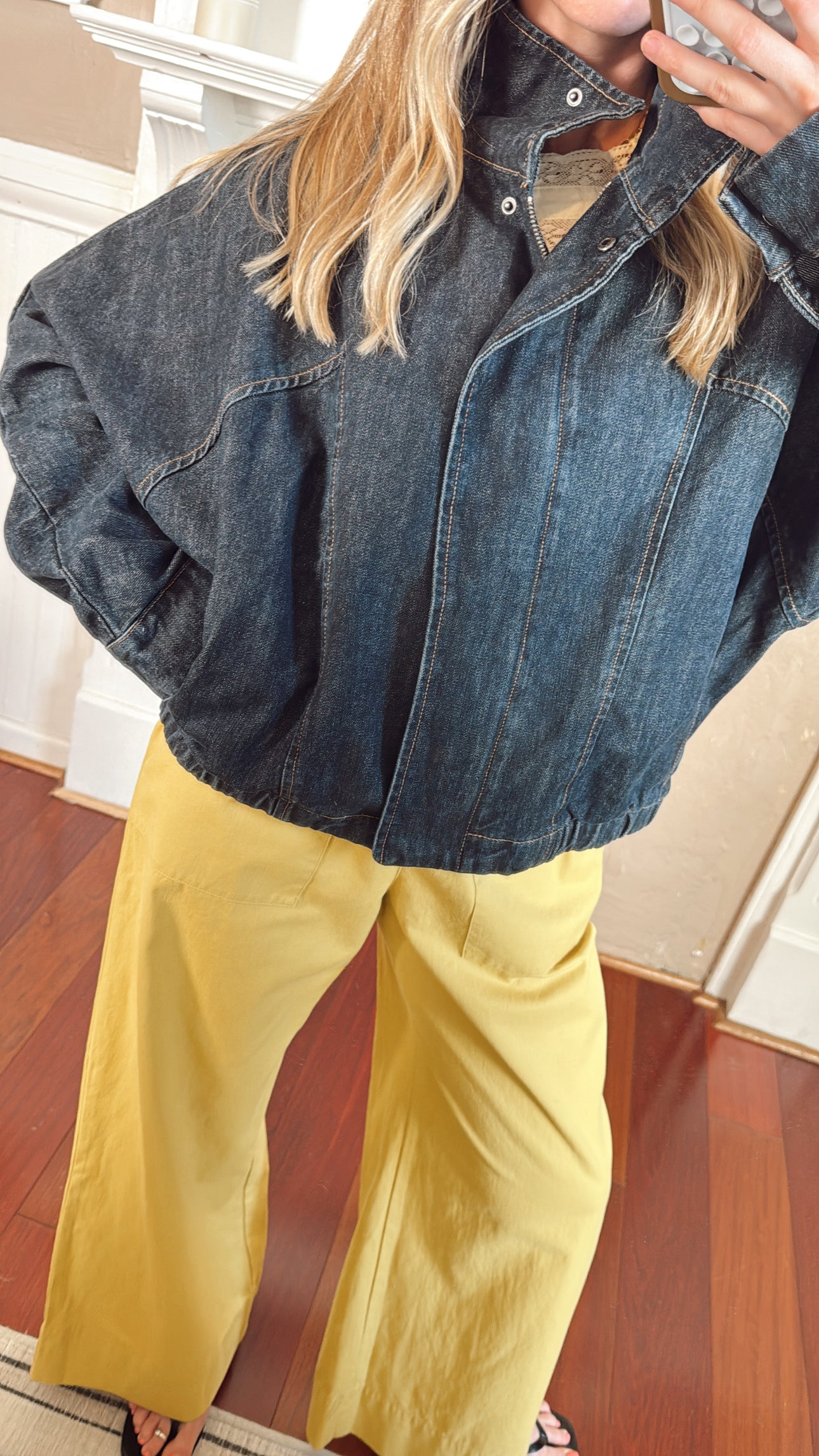 High Neck Dark Wash Denim Jacket