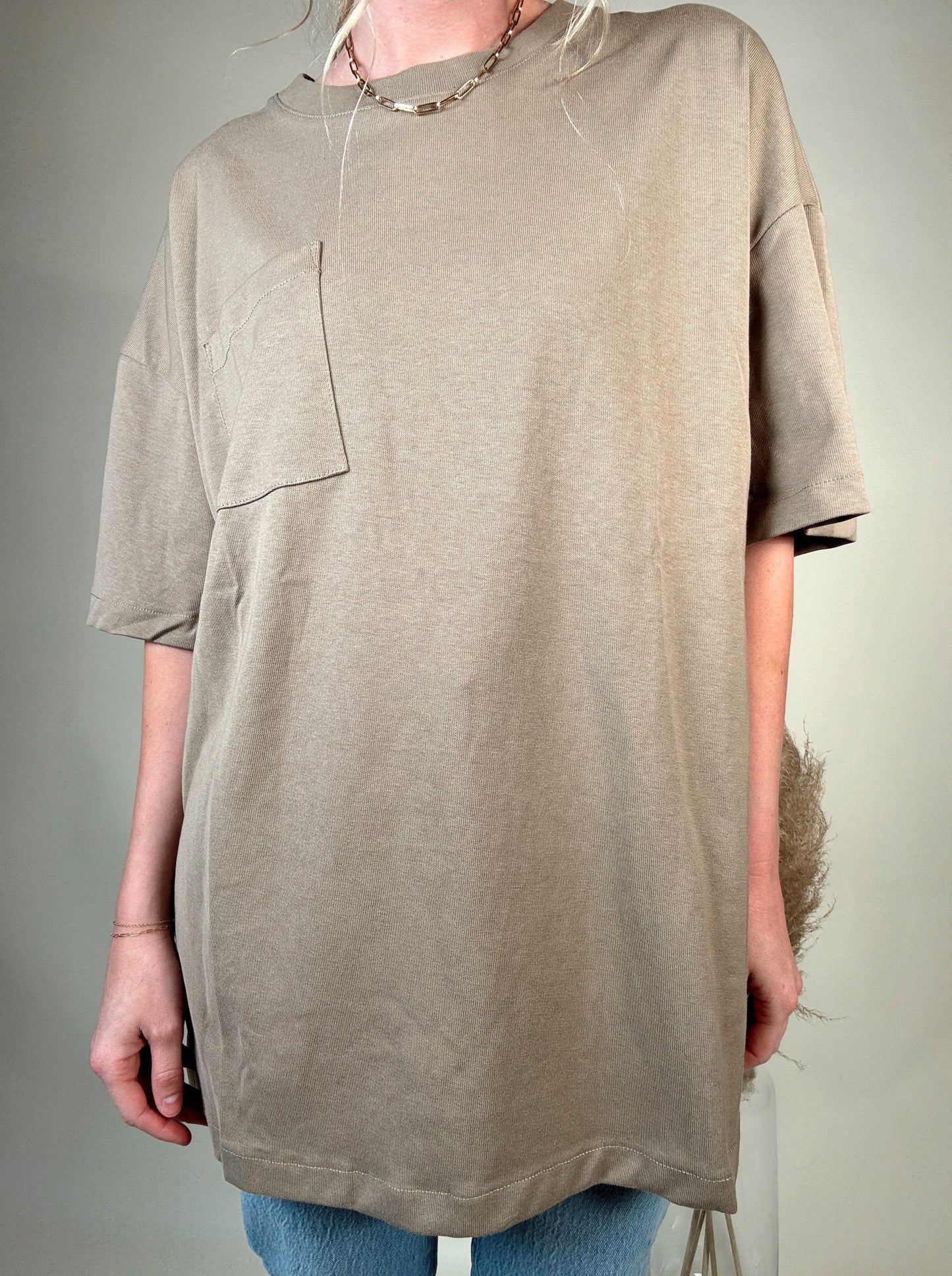 Oversized Boyfriend Cotton Tee with Pocket