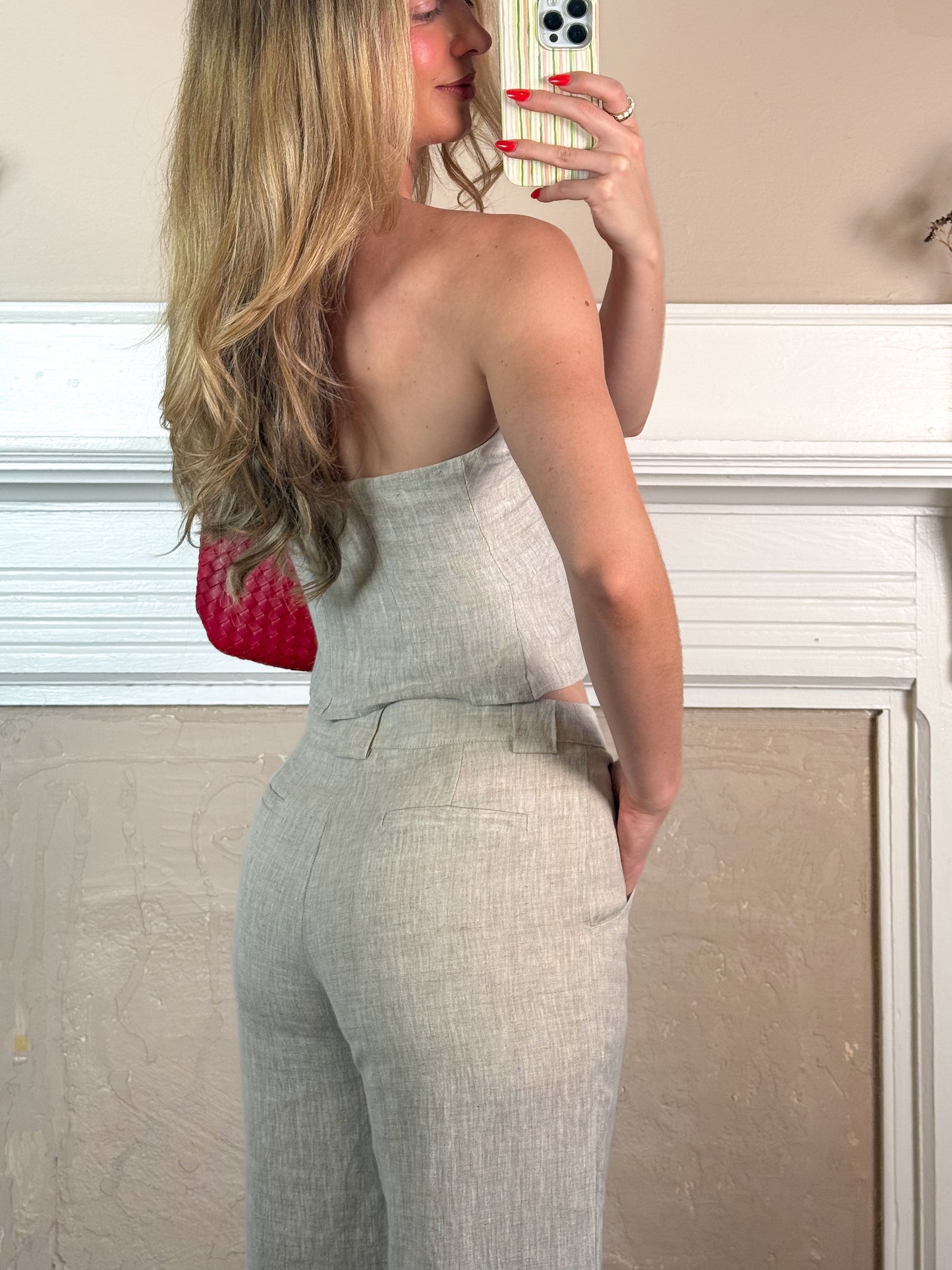 Reba Strapless Linen Top and Pants Set