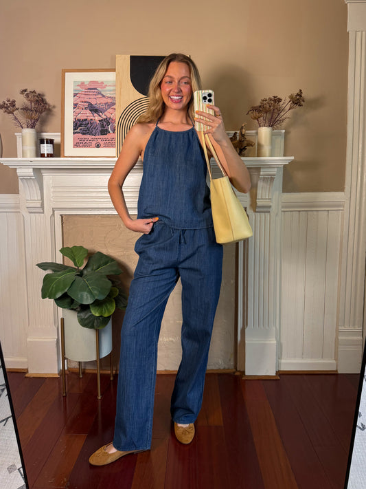 Jamya Denim Halter Top and Pants Set
