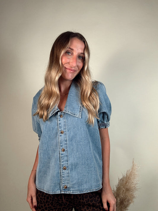 Destiny Denim Button-Up Blouse