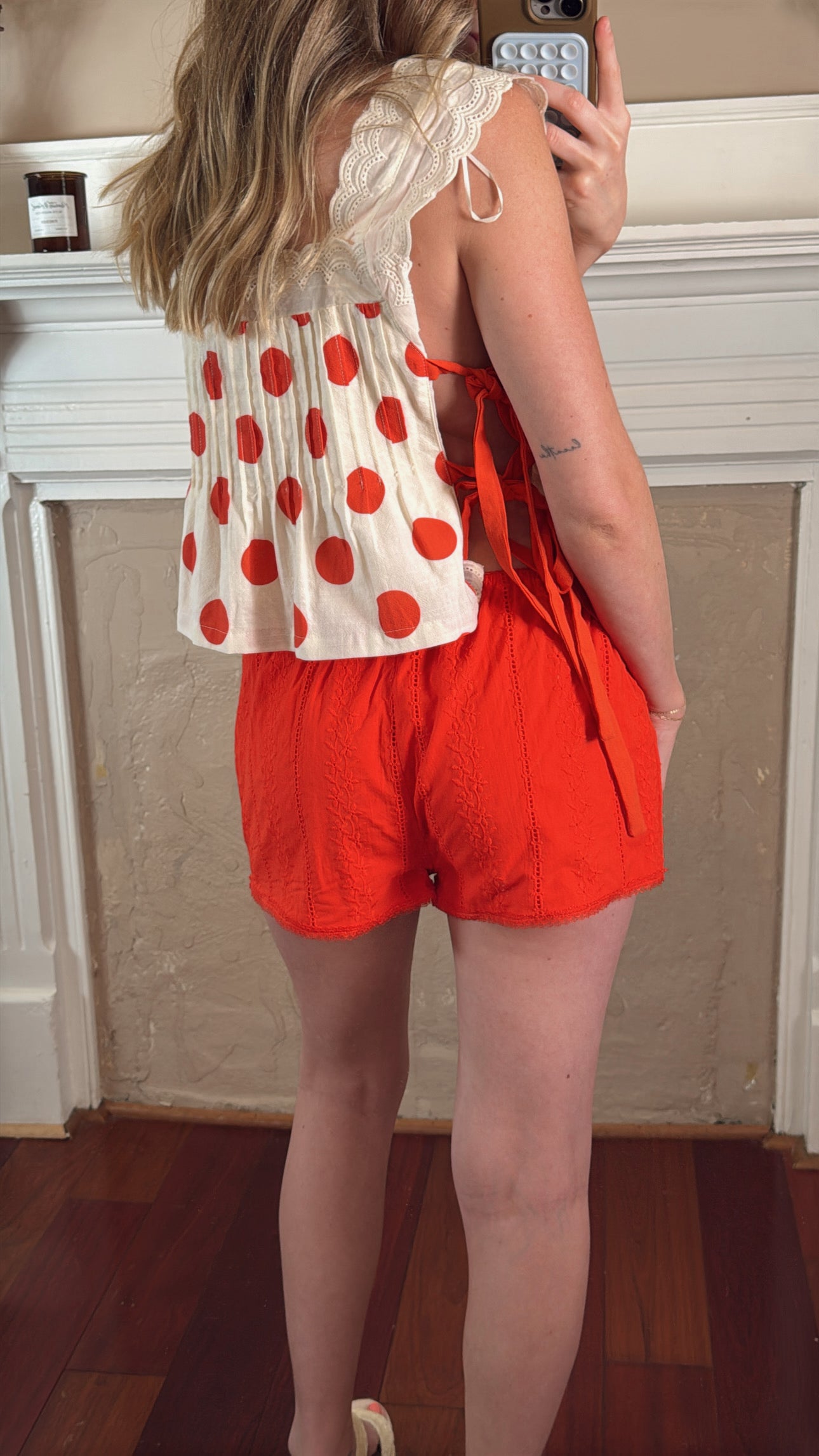 Broderie Mini Shorts - Red