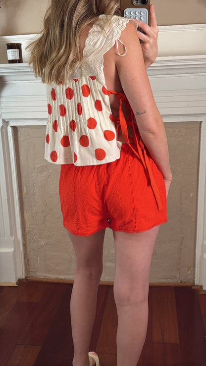 Broderie Mini Shorts - Red