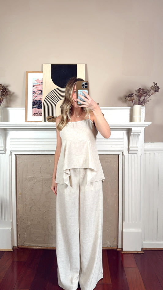 Sandy Linen Top and Pants Matching Set