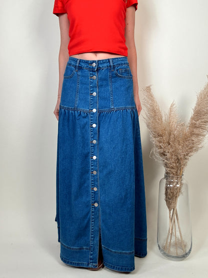 Buttondown Bohemian Denim Skirt