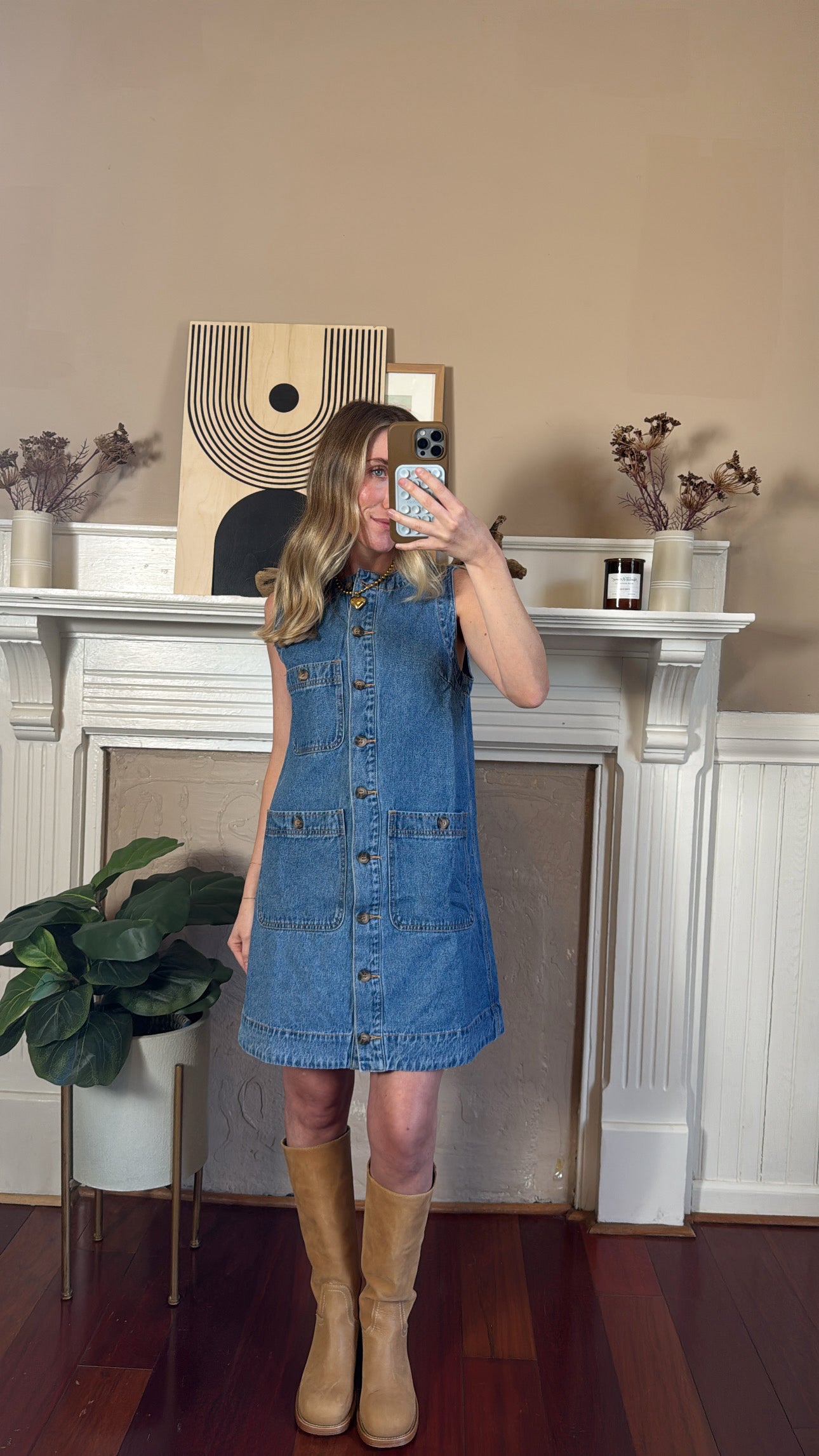 Sleeveless Button Front Denim Dress