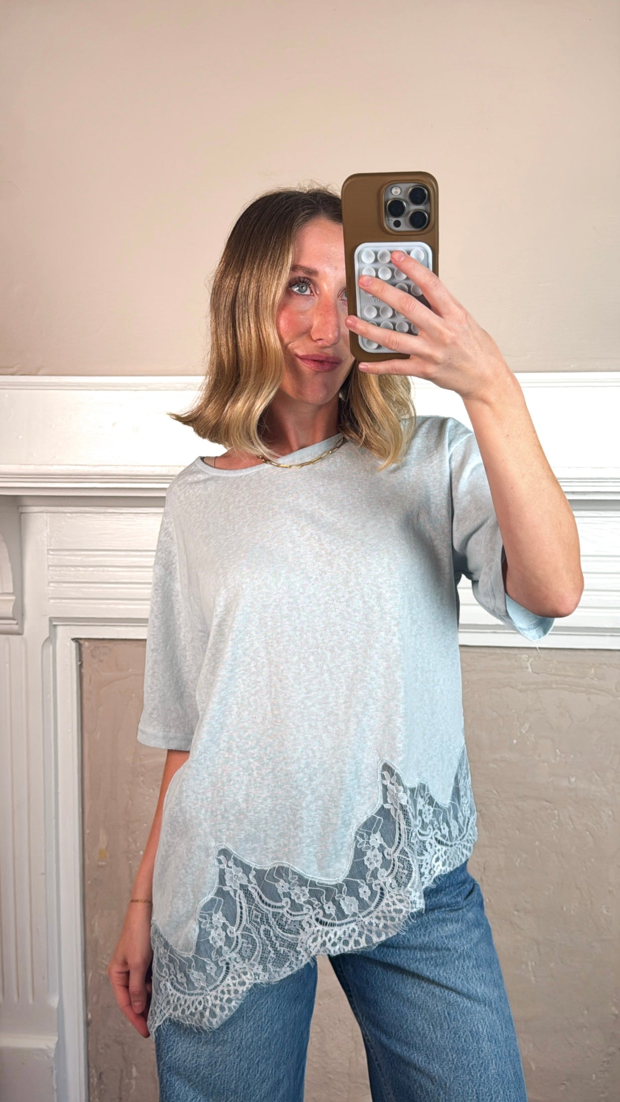 Lace Hem Tee - Baby Blue